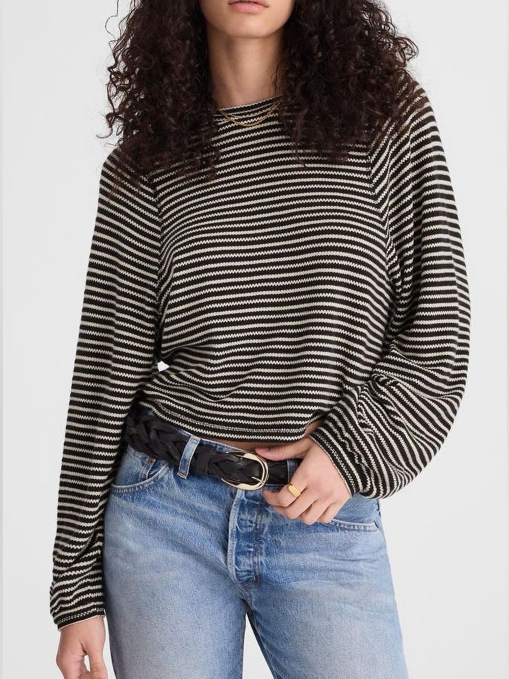 Madewell Stripe Curved Long Sleeve T-Shirt Crew Neck Pullover Sweater XS